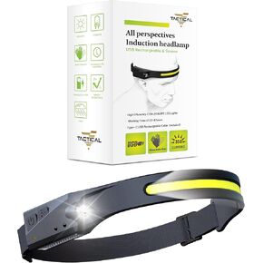 Tactical Headlight - 230° Wide Beam LED Tactical Headlamp, Rechargeable USB-C Headlight with Motion Sensor, 350 Lumens, IPX4 Waterproof, Lightweight Head lamp for Camping Essentials, Hiking, Running