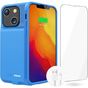 GIN FOXI Battery Case for iPhone 13&13Pro, Real 7000mAh Ultra-Slim Battery Charging Case Rechargeable Anti-Fall Protection Extended Charger Cover for iPhone 13&13Pro Battery Case(6.1 inch) Blue