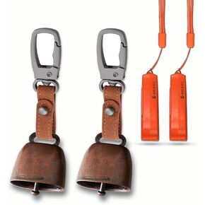 Loud Bear Bell with Silencer for Hikers, Bronze Colored Bear Bells with Emergency Whistle and Key-Chain Carabiner Set for Survival, Hiking, Trekking, Biking, Fishing, Climbing