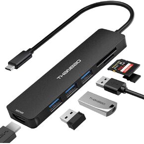 USB C Hub Multiport Adapter - 7 in 1 Portable Space Aluminum Dongle with 4K HDMI Output, 3 USB 3.0 Ports, SD/TF Card Reader Compatible for MacBook Pro, XPS More Type C Devices