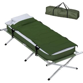 Outsunny Camping Cot, Outdoor Folding Bed Set with Mattress, Sleeping Bag, Pillow, and Carry Bag, Comfortable and Portable, for Travel Camp Beach