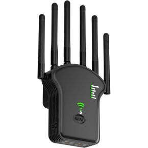 WiFi Extender Signal Booster for Home, Dual Band 5GHz/2.4GHz Wireless Signal Booster & Repeater Up to 1200Mbps Speed, Cover up to 10764 sq. ft, 1 Pack, Black