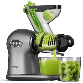 SiFENE Cold Press Juicer, 3" Wide Dual Chute Whole Slow Masticating Juicer Machine with Anti-Clog Function for Celery Wheatgrass, Fruit and Vegetable Juice Extractor, Non-BPA, Easy to Clean