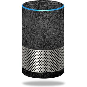 MightySkins Skin Compatible with Amazon Echo (2ND Gen) - Black Leather | Protective, Durable, and Unique Vinyl Decal Wrap Cover | Easy to Apply, Remove, and Change Styles | Made in The USA