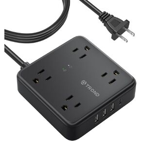 TROND 2 Prong Power Strip: 2 Prong to 3 Prong Outlet Adapter, 5ft Extension Cord with Multiple AC Outlets & USB Ports(1 USB C Charger), Wall Mount 1440J Surge Protector for Non-Grounded Plug, White