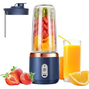 Portable Blenders Juicer for Shakes and 𝐒𝐦𝐨𝐨𝐭𝐡𝐢𝐞𝐬,Mini Blenders with 6 Blades Powerful & One Touche Operation Cutting Capability for Kitchen Travel USB Rechargeable (Dark Blue), 400ml