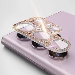 Cavdycidy Bling Diamond Camera Lens Protector Compatible with Samsung Galaxy S24 Ultra, Metal Glitter Gem Camera Cover，9H Tempered Glass lens full Screen Sparkle Rhinestone Protector