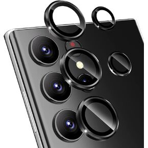 Camera Lens Protectors for Samsung Galaxy S23 Ultra (2023) Scratch-Resistant Tempered Glass Individual Lens Protectors, with Aluminum Alloy Edging Ring, Set of 5 (Black)