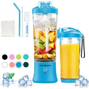 Cordless 21oz Portable Blender BPA Free With Personal Blender Cup, Best For Smoothie, Shakes, and Cocktails, With Durable Stainless Steel Blades, USB-C Rechargeable in Blue By WIZTRONIX