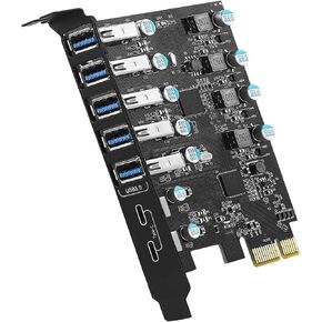 7-Ports USB PCIe Card Super Speed (5X USB 3.0 A,2X USB C) PCIe Card Desktop PC Internal Hub for Windows 10/11