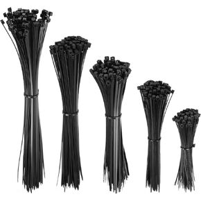 HARFINGTON 2000pcs Cable Zip Ties, Plastic Nylon Ties Wraps, Self-Locking Wire Cord Electrical Management Zip-Ties for Home, Office, Workshop, Outdoor Garden, 15LBS, 5 Sizes, Black