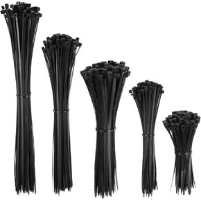HARFINGTON 800pcs Cable Zip Ties, Plastic Nylon Ties Wraps, Self-Locking Wire Cord Electrical Management Zip-Ties for Home, Office, Workshop, Outdoor Garden, 40LBS, 5 Sizes, Black
