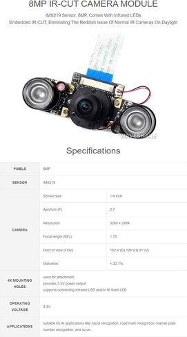 Waveshare IMX219-160 Camera, Compatible with Raspberry Pi 5, Applicable for Jetson Nano, 8 Megapixels, 160° FOV in Saudi Arabia