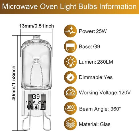 W10709921 Light Bulb for Whirlpool Microwave Oven,300°C High Temperature Resistant,G9 120V 25W Bulb Compatible with K-itchenaid Jenn-air Whirlpool Ma-ytag Replace for W10112515 AP5983626,4 Pack in Saudi Arabia