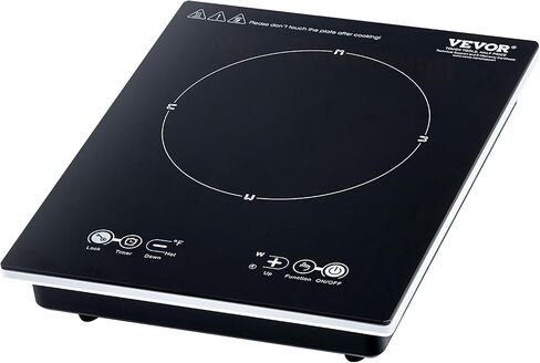 VEVOR Portable Induction Cooktop, 1800W Electric Induction Burner with 9 Temperature Settings, Countertop Induction Hot Plate with 3H Timer, Child Lock, Easy to Clean, for Home Kitchen Cooking in Saudi Arabia