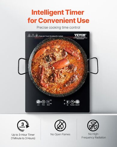 VEVOR Portable Induction Cooktop, 1800W Electric Induction Burner with 9 Temperature Settings, Countertop Induction Hot Plate with 3H Timer, Child Lock, Easy to Clean, for Home Kitchen Cooking in Saudi Arabia