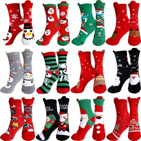 Haawooky 12 Pairs Christmas Socks,Funky Patterned Holiday Socks,Fun Colorful Novelty Cozy Crew Sock Set for Women,Men,Funny Xmas Gifts in Kuwait