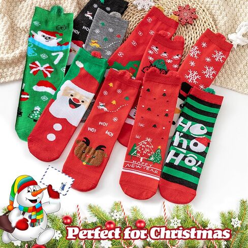 Haawooky 12 Pairs Christmas Socks,Funky Patterned Holiday Socks,Fun Colorful Novelty Cozy Crew Sock Set for Women,Men,Funny Xmas Gifts in Kuwait