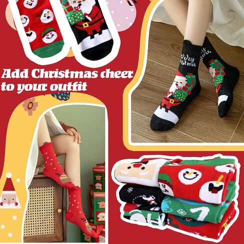 Haawooky 12 Pairs Christmas Socks,Funky Patterned Holiday Socks,Fun Colorful Novelty Cozy Crew Sock Set for Women,Men,Funny Xmas Gifts in Kuwait