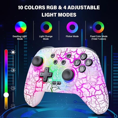 Wireless Switch Controller for Switch/Switch Lite/Switch OLED, Rechargeable Switch Controllers, Programmable 1000mAh Wireless Switch Pro Controller, 10 RGB Light Wired PC Game Joysticks, White in Saudi Arabia