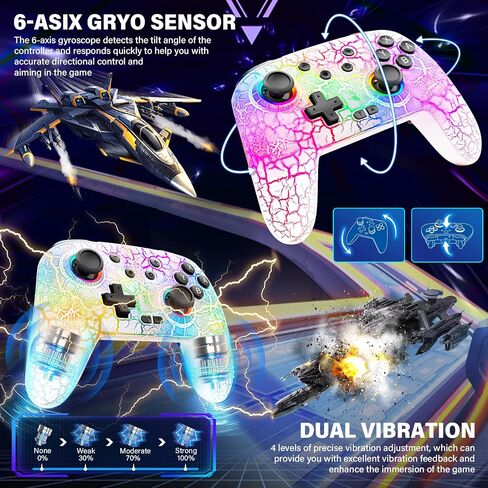 Wireless Switch Controller for Switch/Switch Lite/Switch OLED, Rechargeable Switch Controllers, Programmable 1000mAh Wireless Switch Pro Controller, 10 RGB Light Wired PC Game Joysticks, White in Saudi Arabia