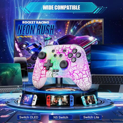 Wireless Switch Controller for Switch/Switch Lite/Switch OLED, Rechargeable Switch Controllers, Programmable 1000mAh Wireless Switch Pro Controller, 10 RGB Light Wired PC Game Joysticks, White in Saudi Arabia