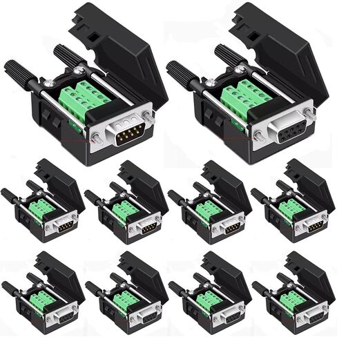 Willwewon 10PCS DB9 Female Solderless Breakout Connector, RS232 D-SUB DB9 Serial to 9Pin Port Terminal Block with Case Long Bolts Tail Pipe in Kuwait