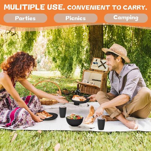 Reusable Plastic Dinnerware Sets for 6, Wheat Straw Microwave Safe Cups Plates and Bowls Set, Unbreakable Kitchen Dish Set for RV Camping Picnic Dorm, 24 Pcs, Black in Saudi Arabia
