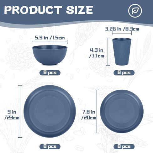 أطقم أواني طعام بلاستيكية قابلة لإعادة الاستخدام مكونة من 6 قطع، مجموعة أطباق وأطباق آمنة للاستخدام في الميكروويف من قش القمح، مجموعة أطباق مطبخ غير قابلة للكسر للسكن في النزهات والتخييم، 24 قطعة، أسود in Kuwait