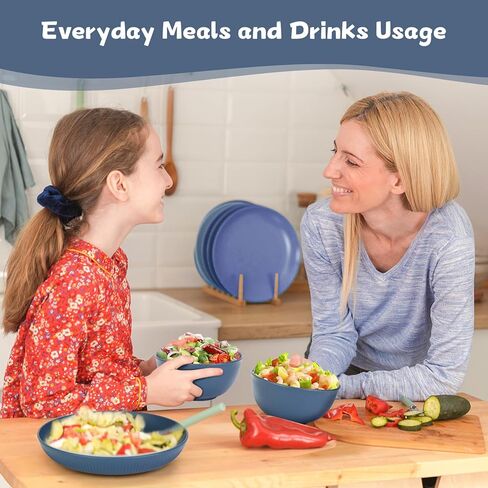 أطقم أواني طعام بلاستيكية قابلة لإعادة الاستخدام مكونة من 6 قطع، مجموعة أطباق وأطباق آمنة للاستخدام في الميكروويف من قش القمح، مجموعة أطباق مطبخ غير قابلة للكسر للسكن في النزهات والتخييم، 24 قطعة، أسود in Kuwait