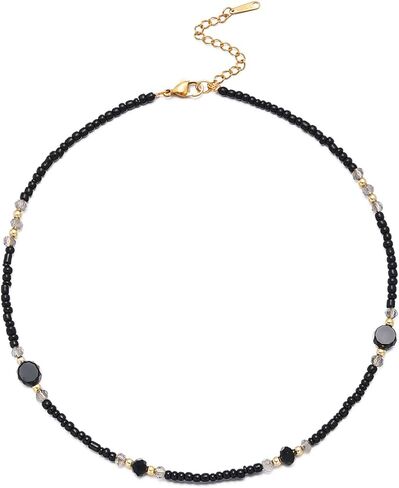 Beaded Necklace for Women, Colorful Gemstone Choker Necklaces Boho Cute Necklace Handmade Crystal Summer Beach Jewelry for Teen Girls in Kuwait