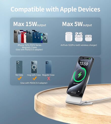 Magnetic Wireless Charger for Apple Series, Mag-Safe Charger Stand 15W Fast Wireless Charging Stand/Pad for iPhone 16 15 14 13 12 Pro Max Mini, Airpods(with 20W USB-C PD Adapter) Mag Chargers in Saudi Arabia