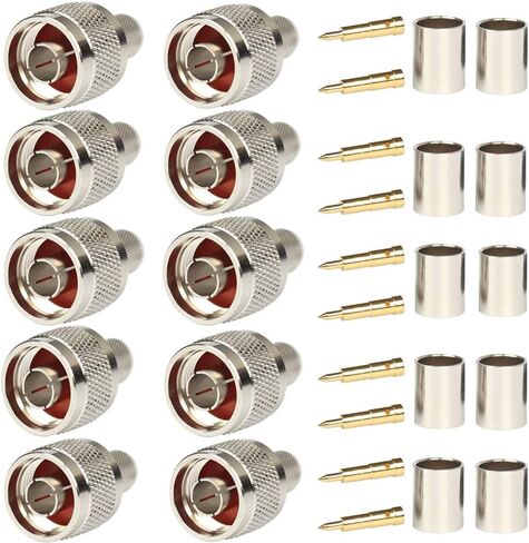 Pack of 10 N Male Plug Crimp Connector 50 ohm for LMR400 Belden 9913 RG8 Nickel Machined Brass Construction (10 Piece N Male for lmr400) in Kuwait