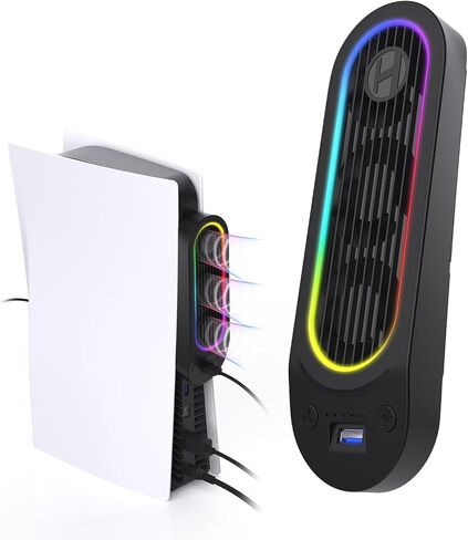مروحة تبريد HZLucki PS5 مع 9 مصابيح LED وتشغيل/إيقاف تلقائي، مروحة PS5 هادئة مع سرعة قابلة للتعديل تلقائيًا ومحاور USB3.0، ملحقات تبريد فعالة متوافقة مع قرص Playstation 5/الإصدار الرقمي in Saudi Arabia