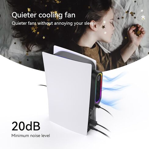 مروحة تبريد HZLucki PS5 مع 9 مصابيح LED وتشغيل/إيقاف تلقائي، مروحة PS5 هادئة مع سرعة قابلة للتعديل تلقائيًا ومحاور USB3.0، ملحقات تبريد فعالة متوافقة مع قرص Playstation 5/الإصدار الرقمي in Saudi Arabia