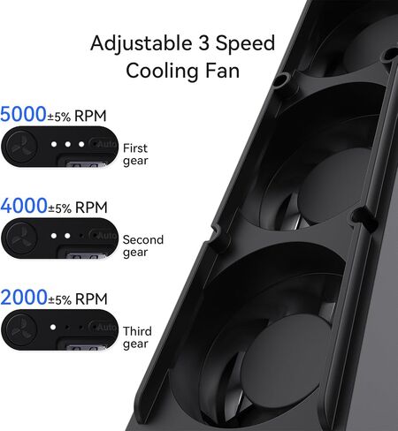 مروحة تبريد HZLucki PS5 مع 9 مصابيح LED وتشغيل/إيقاف تلقائي، مروحة PS5 هادئة مع سرعة قابلة للتعديل تلقائيًا ومحاور USB3.0، ملحقات تبريد فعالة متوافقة مع قرص Playstation 5/الإصدار الرقمي in Saudi Arabia