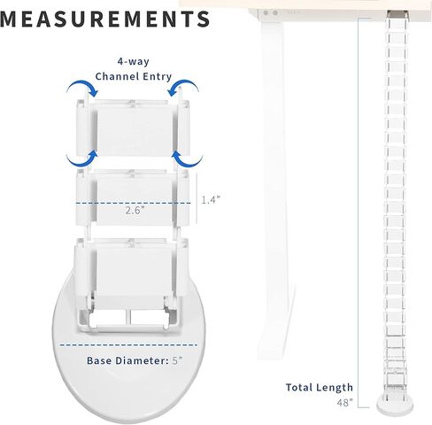 VIVO Under Desk Vertebrae Cable Management Kit, Adjustable Quad Entry Flexible Cord Organizer for Home Office, White, DESK-AC01C-W | Adjustable Quad Entry Flexible Cord Organizer for Home Office in Kuwait