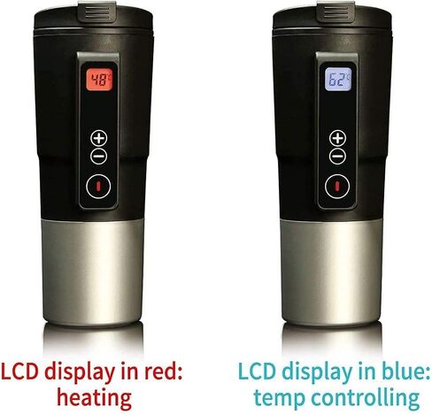 GEEZO Smart Temperature Control Travel Coffee Mug Electric Heated Travel Mug Stainless Steel Tumbler Smart Heating Car Cup Keep Milk Warm LCD Display Easily Washing Safe for use (12V Black 01) in Saudi Arabia