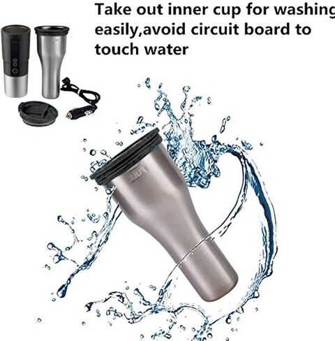 GEEZO Smart Temperature Control Travel Coffee Mug Electric Heated Travel Mug Stainless Steel Tumbler Smart Heating Car Cup Keep Milk Warm LCD Display Easily Washing Safe for use (12V Black 01) in Saudi Arabia