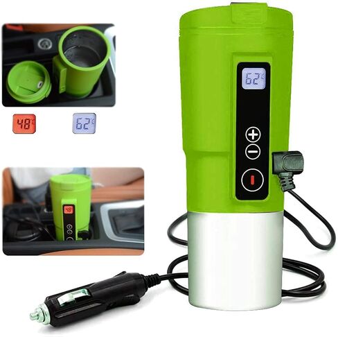 GEEZO Smart Temperature Control Travel Coffee Mug Electric Heated Travel Mug Stainless Steel Tumbler Smart Heating Car Cup Keep Milk Warm LCD Display Easily Washing Safe for use (12V Black 01) in Saudi Arabia