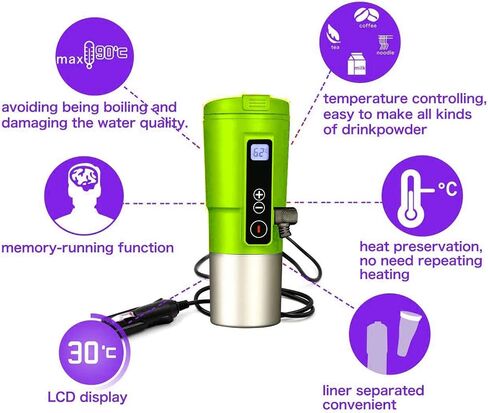 GEEZO Smart Temperature Control Travel Coffee Mug Electric Heated Travel Mug Stainless Steel Tumbler Smart Heating Car Cup Keep Milk Warm LCD Display Easily Washing Safe for use (12V Black 01) in Saudi Arabia