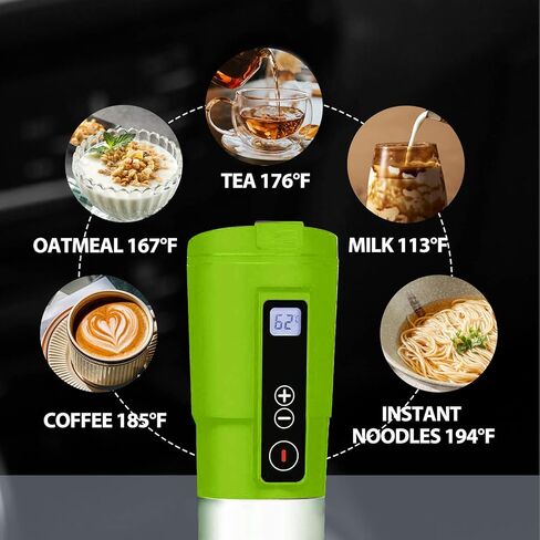 GEEZO Smart Temperature Control Travel Coffee Mug Electric Heated Travel Mug Stainless Steel Tumbler Smart Heating Car Cup Keep Milk Warm LCD Display Easily Washing Safe for use (12V Black 01) in Saudi Arabia