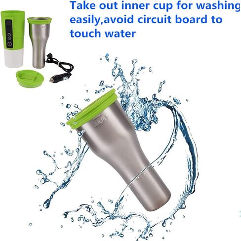 GEEZO Smart Temperature Control Travel Coffee Mug Electric Heated Travel Mug Stainless Steel Tumbler Smart Heating Car Cup Keep Milk Warm LCD Display Easily Washing Safe for use (12V Black 01) in Saudi Arabia