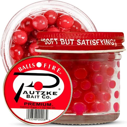 Pautzke Balls O' Fire Salmon Eggs Bait - Real Salmon Eggs for Trout Fishing, Soft Fish Eggs for Salmon Fishing, Can Be Used as Single Egg Salmon Bait or Salmon Egg Sacks in Saudi Arabia