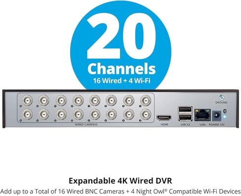 Night Owl 2-Way Audio 20 Channel 4K Video Home Security DVR مع محرك أقراص ثابت سعة 2 تيرابايت (إضافة ما يصل إلى 20 كاميرا إجمالية) (2 تيرابايت) in Kuwait