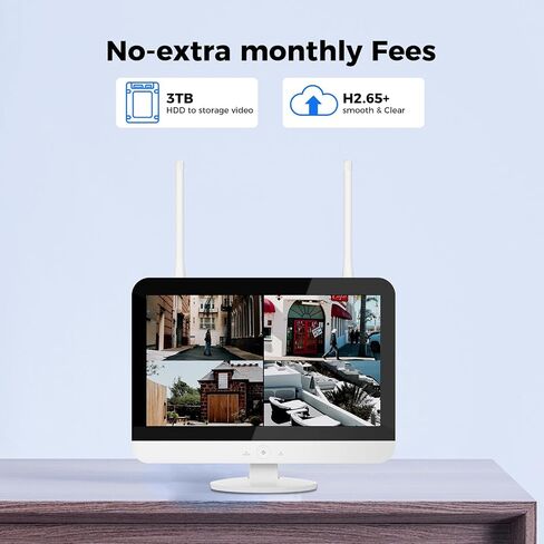 Hiseeu نظام كاميرا أمان لاسلكي 2K بعدسة مزدوجة [WiFi Pro & Plug-in Power] بدون اشتراك، نظام أمان تكبير 10X كاميرا خارجية مع شاشة Dvr مقاس 12 بوصة، 3 تيرابايت، 4 مجموعة كاميرات مع مقلاة 350 درجة وإمالة، 16 قناة in Saudi Arabia