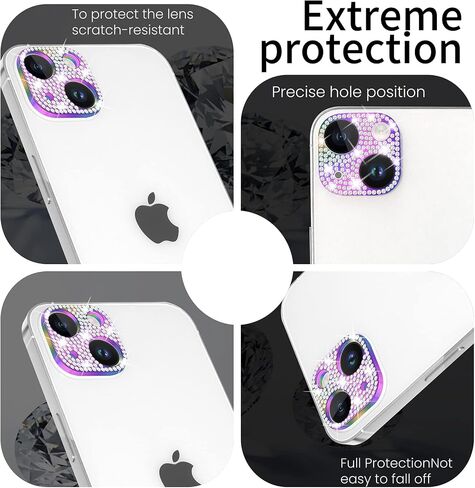 واقي عدسة الكاميرا باللون الذهبي الوردي متوافق مع iPhone 15 / iPhone 15 Plus، غطاء معدني من خليط معدني من الكريستال اللامع لهاتف iPhone 15 وiPhone 15 Plus in Kuwait