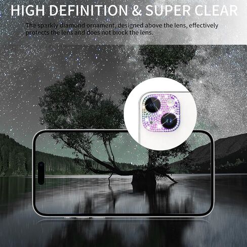 واقي عدسة الكاميرا باللون الذهبي الوردي متوافق مع iPhone 15 / iPhone 15 Plus، غطاء معدني من خليط معدني من الكريستال اللامع لهاتف iPhone 15 وiPhone 15 Plus in Kuwait