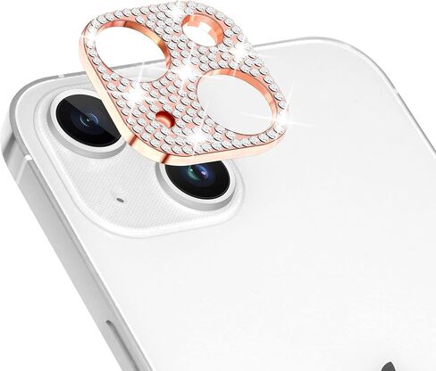 واقي عدسة الكاميرا باللون الذهبي الوردي متوافق مع iPhone 15 / iPhone 15 Plus، غطاء معدني من خليط معدني من الكريستال اللامع لهاتف iPhone 15 وiPhone 15 Plus in Kuwait
