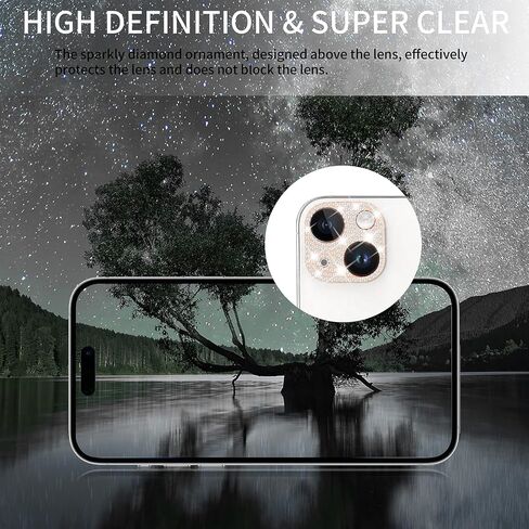 واقي عدسة الكاميرا باللون الذهبي الوردي متوافق مع iPhone 15 / iPhone 15 Plus، غطاء معدني من خليط معدني من الكريستال اللامع لهاتف iPhone 15 وiPhone 15 Plus in Kuwait